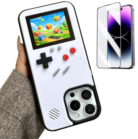 ERAKOLE Game Case for iPhone 15 Pro Retro Video Game Phone Case Playable Design, Shockproof Funny Gaming Cover for iPhone, Classic Creative Gamer Birthday Gifts, White