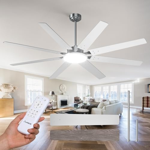Amico 72 Inch Brushed Nickel Ceiling Fans with Lights and Remote