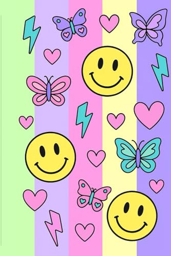 Y2K Notebook: Cute Pastel Aesthetic Lined Journal with Smileys, Butterflies & Hearts: Perfect for school, journaling, doodles, and notes | 172 lined pages | A5 paperback
