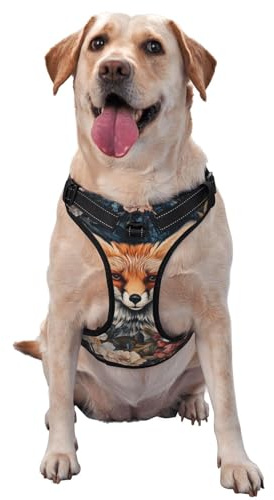 Fox And Florals Maximalism Hundegeschirr, kein Ziehen, verstellbar, reflektierend, Oxford, einfache Kontrolle, Größe M und L