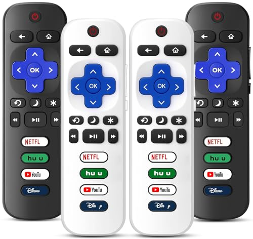 4 Pack Replacement Remote Control Only for Roku TV, Compatible with All TCL/Hisense/Onn/Sharp/Philips / (Not for Roku Stick, Box or Speaker)(Obsidian Black&Glacier White)