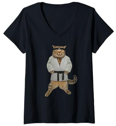Women's Funny cat in Karate Suit V-Neck T-Shirt