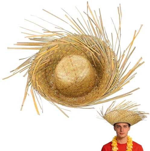 Sewroro Beach Straw Hat Woven Straw Hat for Men Tropical Hawaiian for Beach Trips Luau Parties Outdoor Activities Breathable Hand Woven Sun Cap 1 Pack Light Green