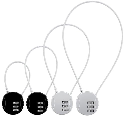 4 Piezas Candado Cable Combinacion con 3 Digitos, Candado Taquilla Cable con Combinación, Candados Pequeños para Maletas, Candado Largo Combinacion para Gimnasio Maleta Equipaje (4 Tamaños)