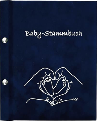 Baby-Stammbuch PAULCHEN - Mehr als eine Aufbewahrungsmappe - Mutterpasshülle U-Heft Impfausweis Impfpass Spezialhüllen/aus hochwertigem Velours in dunkelblau