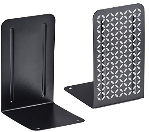 Acrimet Premium Buchstützen aus Metall rutschfest Schwerlast (Schwarz Buchstütze mit Silber Design) (1 Paar)