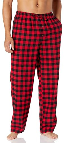 Amazon Essentials Pantalon de Pyjama Respirant en Flanelle (Disponible en Grandes Tailles et Grandes Longueurs) Homme, Rouge Carreaux Lainés, L