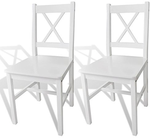 Tidyard 2er Set Küchenstuhl, Esszimmerstuhl, Holzstuhl mit Lehne, aus Massiver Kiefer, Weiß, 41,5 x 45,5 x 85,5 cm (B x T x H)