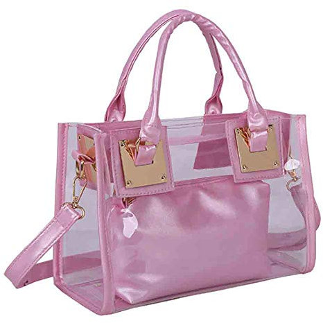 Rullar Donna Ragazze 2 Pcs Bag Set Piccolo Chiaro Borsa a Spalla Sacchetto PVC Trasparente Spiaggia Borsa a Tracolla a Mano Pochette e Clutch Rosa