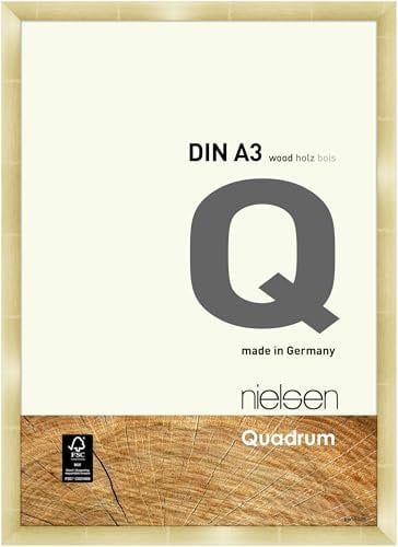 nielsen Bilderrahmen, 29,7 x 42 cm (A3), Holz, Gold, Posterrahmen zum Aufhängen im Hoch- & Querformat, Echtglas, Quadrum