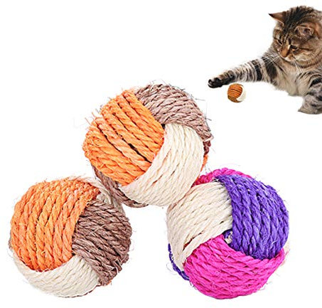 SUNTRADE 3Pcs Katzenspielzeug Sisalball Haustier Kratzball Kauen Umweltfreundliche Spielzeugtiere Interaktives Spielzeug Biss- und verschleißfest (zufällige Farbe)
