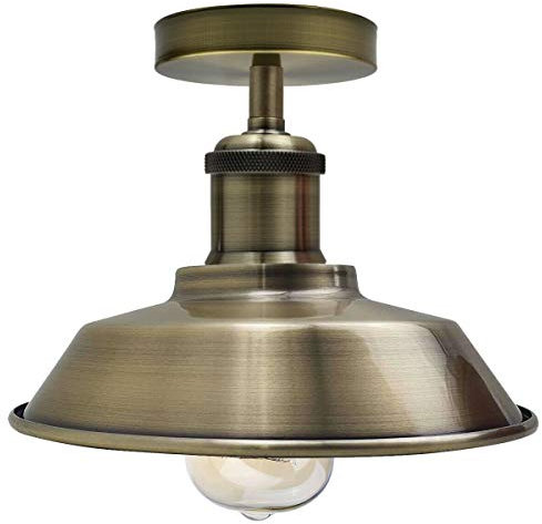 LEDSone Vintage Industrial Ceiling Light, Industrial Metal Lampshade Semi Flush Mount Mini Pendant Lighting for Farmhouse Porch Kitchen Bathroom (Green Brass)