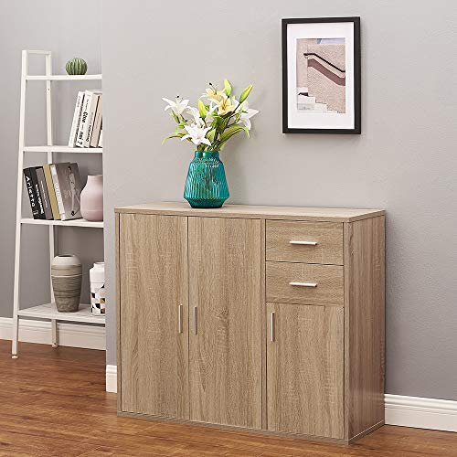 Modern Sideboard Cabinet Cupboard Unit Storage Furniture With 2 Drawer & 3 Door Furniture Living Dining Room Hallway (Oak)