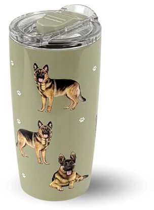 SERENGETI German Shepherd 20 Oz. Stainless Steel, Vacuum Insulated Tumbler with Spill Proof Lid - 3D Print - Insulated Travel mug for Hot or Cold Drinks (German Shepherd Tumbler)