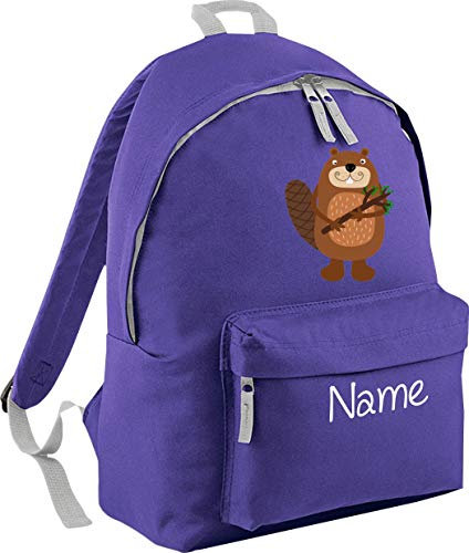 ShirtInStyle Kinder Rucksack Biber mit Name veredelt, Wunschtext individuell, ideal für Kita, Sport und Freizeit, Farbe Lila