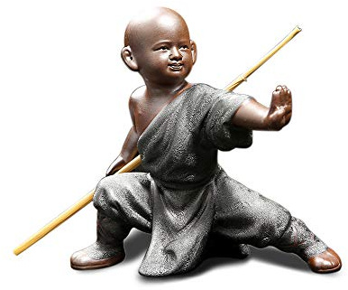 DIYOMR Chinesische Kung Fu Shaolin Mönch Figuren Basteln Ornamente Statuen, Keramik Kung Fu Kampfsport Skulptur für Heimdekoration Display Desktop (Silbergrau C)
