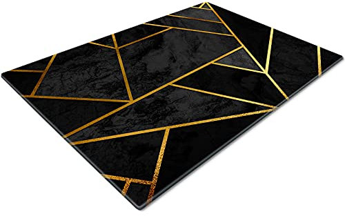 Chopping Board | Glass Chopping Boards for Kitchens | Glass Worktop Savers for Kitchen | Cutting Boards for Kitchen | Chopping Board Non Slip | Small Chopping Board | Black Gold Geometric