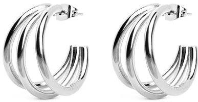 SINGULARU - Triple Creolen. Messing mit Rhodium-Beschichtung. Schmuck für Damen.