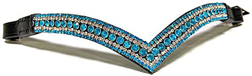 Equipride Schönes V-Form Bling Kristall Stirnband Sparkly 5 Reihen Türkis / Klar (schwarzes Leder, Cob (38,1 cm)