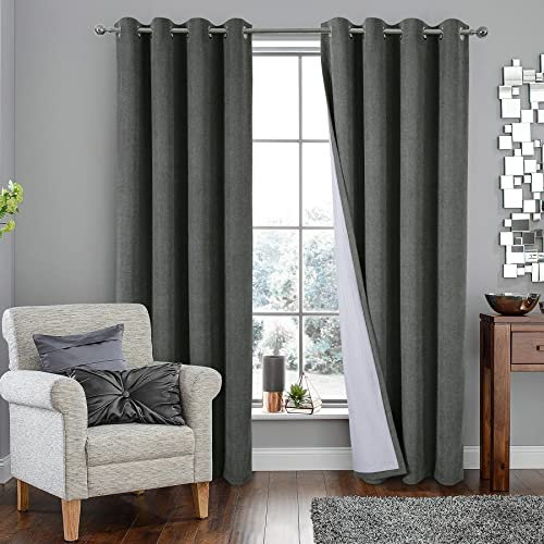 always4u 100% Blickdicht Vorhang Elegante Gardinen Verdunkelung Schallschutz mit Ösen Thermogardinen Wärmeisolierend für Schlafzimmer und Wohnzimmer, 245x140cm, Grau, 2er Set
