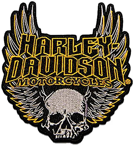 Harley-Davidson 11,4 cm Gewebter Totenkopf-Emblem zum Aufnähen – Schwarz/Orange