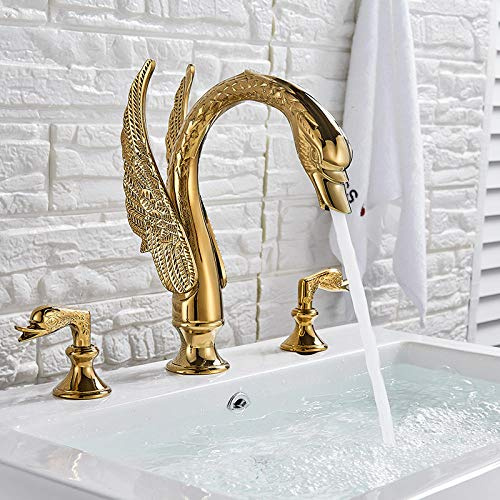 Luxus Goldener Schwan Basin Wasserhahn Duale Griffe Heiße Kaltwasser Mischbatterie Badezimmer Waschbecken Waschbecken Wasserhahn Wash WC-Armaturen
