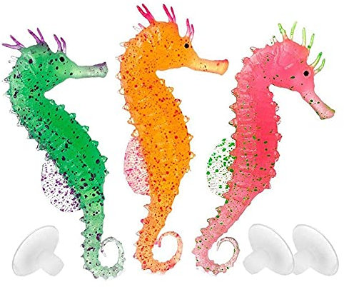 Mesee 3 Stück Glühende Künstliche Seepferdchen Deko, Aquarium Dekoration, Aquarium Artificia Ornament Seepferdchen Deko, Glühende Seepferdchen Deko Silikon Seepferdchen Aquarium Landschaft Dekoration