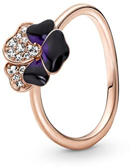 PANDORA Moments Dunkelvioletter Stiefmütterchen Ring aus 14 Karat Rosévergoldeter Metalllegierung mit Cubic Zirkonia, Gr. 58, 180764C01-58