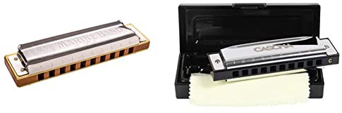 Hohner Mundharmonika Marine Band in C & Cascha Blues Mundharmonika C-Dur Anfänger u. Fortgeschrittene I Hochwertige 10-Loch diatonische Harmonika hervorragender Klang I Mit Messing-Stimmzungen