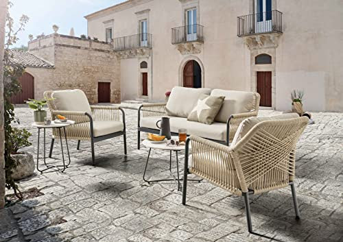 Destiny Sofa Set Genua 1xSofa, 2xSessel, 2xTisch Ø60x40cm & Ø40x50cm, beige