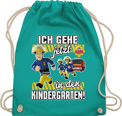 Turnbeutel Rucksack - Feuerwehrmann Sam Tasche - Ich gehe jetzt in den Kindergarten! - Unisize - Türkis - feuerwehr kindergarten der sportrucksack mann rucksäcke feuwehrmann stofftasche feuermann