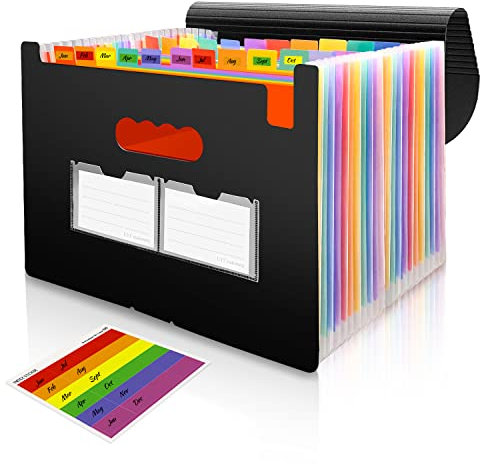 Dokumentenmappe, Ordner Organizer A4 mit Deckel, Fächermappe Ordner Akkordeon mit 25 Fächern Grosse Kapazität Sortiermappe, Farbige Aktenordner Ordnungsmappe Aktenbox mit bunten Labeln