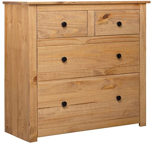 FIRBNUS 80x40x83 cm Beistelltisch mit 4 Schubladen Sideboard Aufbewahrungsschrank für Wohnzimmer Schrank Anrichte Kommode Schubladenschrank Kiefernholz Panama Braun