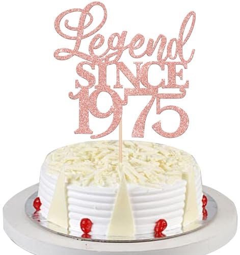 Xsstarmi 1 Pack Glitter Legend Since 1975 Cake Topper Fifty Cheers to 50 Years Old Cake Pick for Funny 50 Happy 50th Birthday Wedding Anniversary Party Cake Decorations Rose Gold