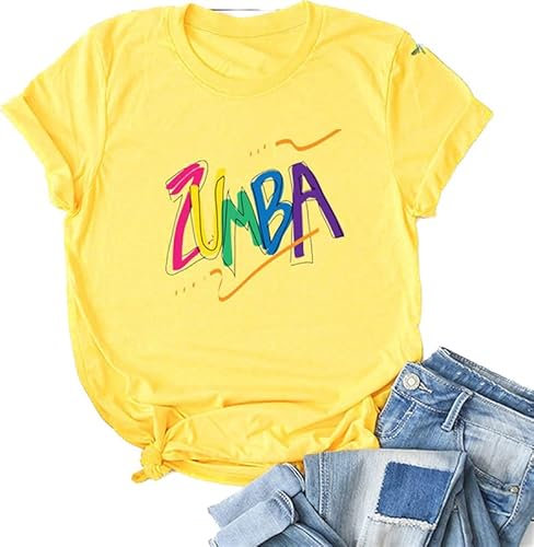 Zumba Athletic Manches Courtes Graphique T-Shirt imprimé Danse Entraînement Top Casual Tee pour Femmes Slim Fit