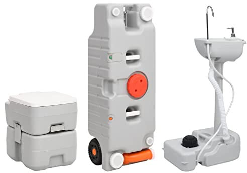 vidaXL Tragbare Camping Toilette, Campingklo mit Wasserbehälter Waschbecken, Camping WC mit Wassertank, Reise Toilette Campingtoilette Set Mobile Toilette