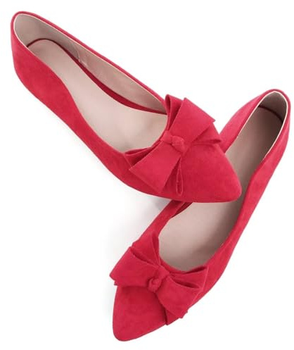 SAILING LU Womens Pointed Toe Ballet Flats Cute Bow-Knot Comfortable Loafers Business Slip On Dressy Walking Shoes, J163-red, 8.5 UK