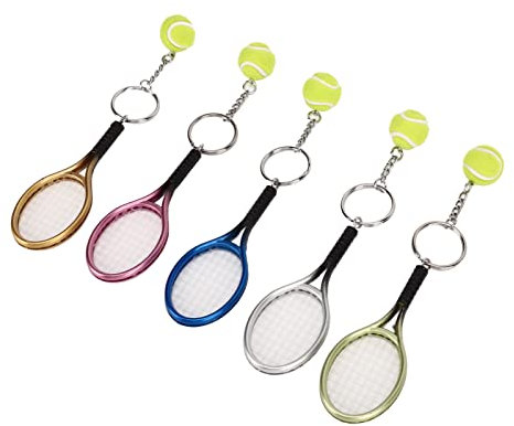 Lot de 5 Porte-clés de Tennis, Mini Raquette de Tennis et Porte-clés de Balle, Pendentif de Sac à la Mode pour les Amateurs de Tennis de Compétition de Club, Cadeaux, Prix, Jeux et Souvenirs Sportifs
