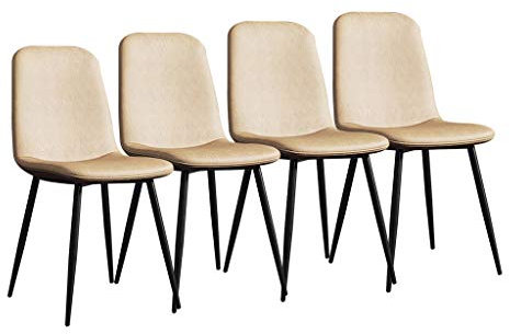 Chaises de Salle à Manger Nordiques Ensemble de 4 chaises de Cuisine en Cuir PU avec Pieds en métal Robustes pour Bureau, Salon, café, Chaise, Tabouret, Salon, Tabouret de Bar (Couleur : Bei