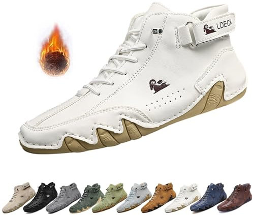 Uomo Stivali alti in pelle scamosciata fatti a mano, beck scarpe uomo impermeabili antiscivolo leggere traspiranti stivali uomo for l'escursionismo e la guida ( Color : White+Velvet , Size : 41 EU )