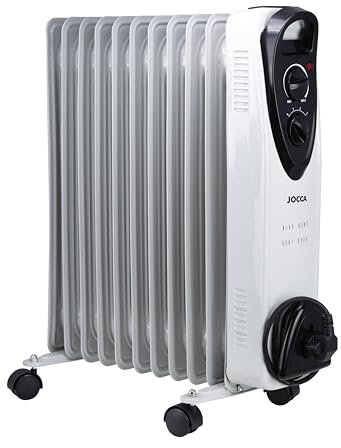 JOCCA - Radiador de Aceite 11 Elementos, 2500W | 3 Niveles de Potencia | Termostato Regulable | Calor Silencioso y Eficiente | Sistema de Protección Contra Sobrecarga | Fácil Transporte