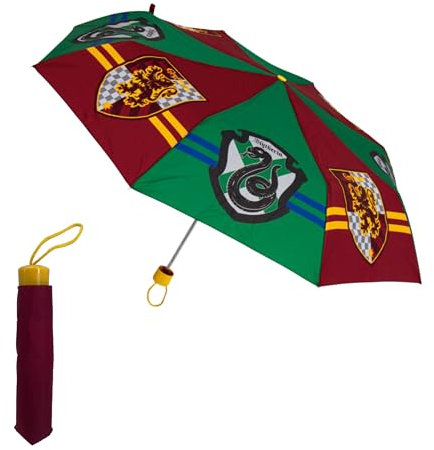 Harry Potter Kompakter Faltschirm, Kinderschirm, Hochfeste Struktur, Klassischer Regenschirm Hogwarts Design Gryffindor und Slytherin