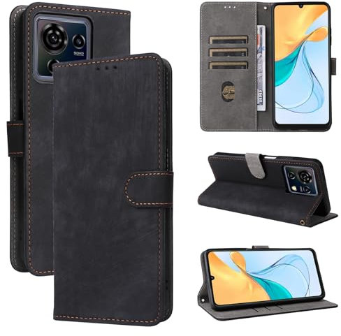 KNOXS Handyhülle für ZTE Blade V50 Vita Hülle mit RFID Blockierendem Ständer TPU Innenschale mit Stoßfester Klapphülle, PU Wallet Schutzhülle (Schwarz)