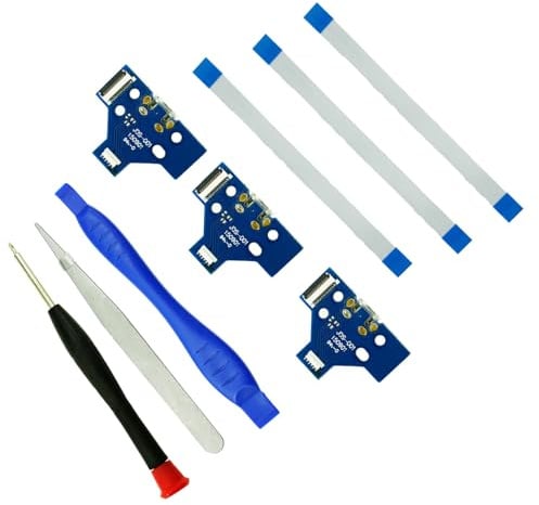 CTHTBZ 3PCS JDS-001 Charging Port for PS4 Controller, Replacement Micro USB Adaptor Charger Socket Board Connector Module Assembly Connector for Playstation 4 DualShock 4， Flex Cable,Screwdriver