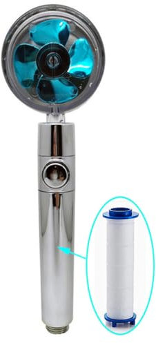 Propeller-Duschkopf, Hochdruck, 360 drehbar, mit Ventilator-Stopp-Knopf, Filter, Handbrause, Badezimmer-Zubehör, Blau