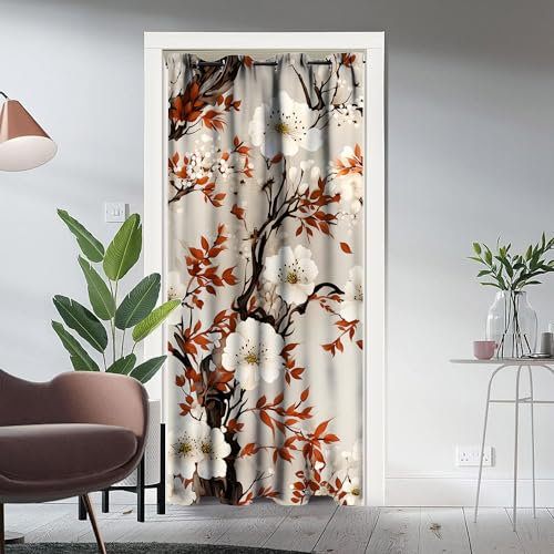 YungHo Türvorhang, asiatische Ästhetik, Aquarell, weiß, floral, traditionell, weinende Blume, japanische chinesische Malerei, Zweig, Wandteppich, Wanddekoration, 86,4 x 203,2 cm (B x L)