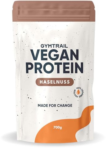 GYMTRAIL® Veganes Eiweißpulver aus Erbsenprotein 700g | Pflanzliches Proteinpulver mit essenziellen Aminosäuren | Ohne Soja und Süßungsmittel mit Birkenzucker | Muskelaufbau Made in Europe Haselnuss
