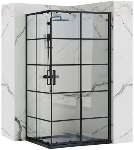 Rea CABINE DE DOUCHE CONCEPT BLACK 80X100x190 cm Verre trempé de sécurité transparent 5mm (Noir) Sans receveur de douche