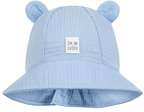 Smarilla Sommerhut Sommermütze Kinderhut Fischerhut Junge Mädchen Babymütze Musselin, Größe: 50-52, Farbe: Hellblau