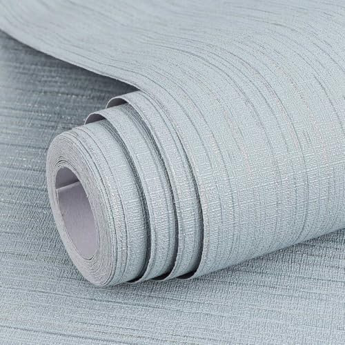Arthome Papier Peint Adhesif Mural 60cmx10m Papier Peint Texturé en Toile D'herbe Auto Adhésif Amovible Papiers Peints Pour Chambre Coucher Salon Plan de Travail Revêtement Mural à Coller (Gris Bleu)